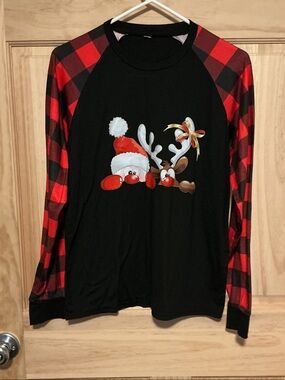 Kids Black & Red Holiday Santa & Reindeer Long-Sleeve Top